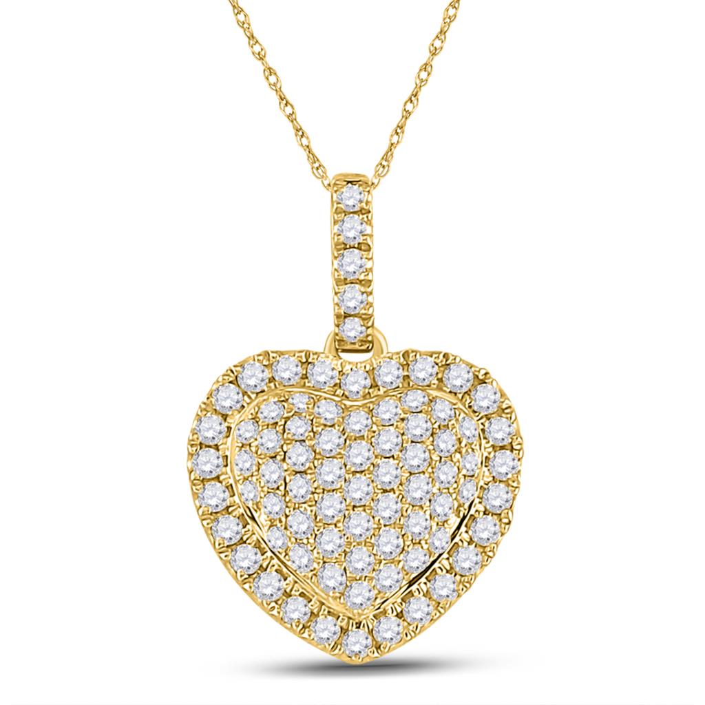 14k Yellow Gold Round Diamond Heart Pendant 1/2 Cttw