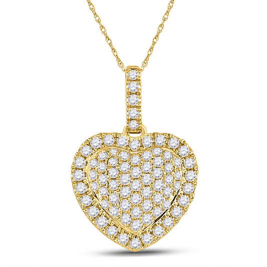14k Yellow Gold Round Diamond Heart Pendant 1/2 Cttw