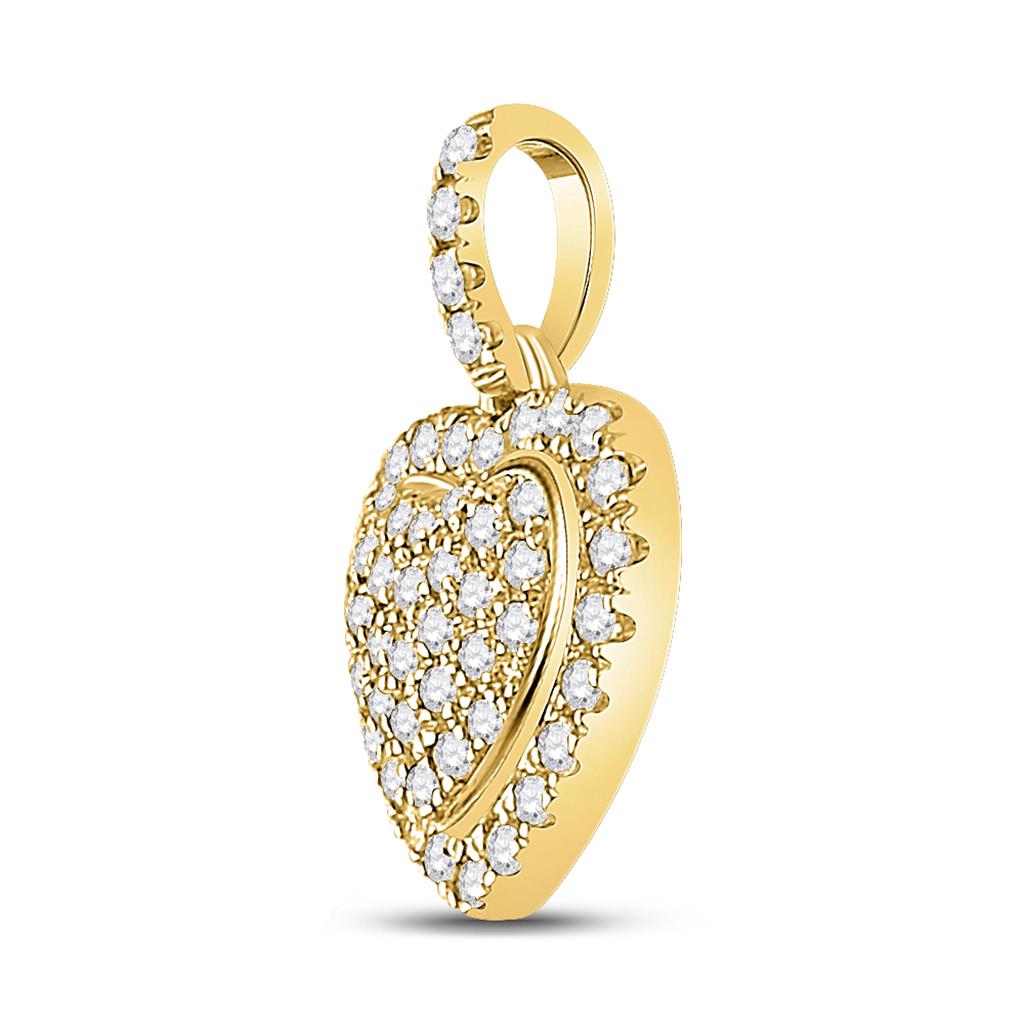 14k Yellow Gold Round Diamond Heart Pendant 1/4 Cttw