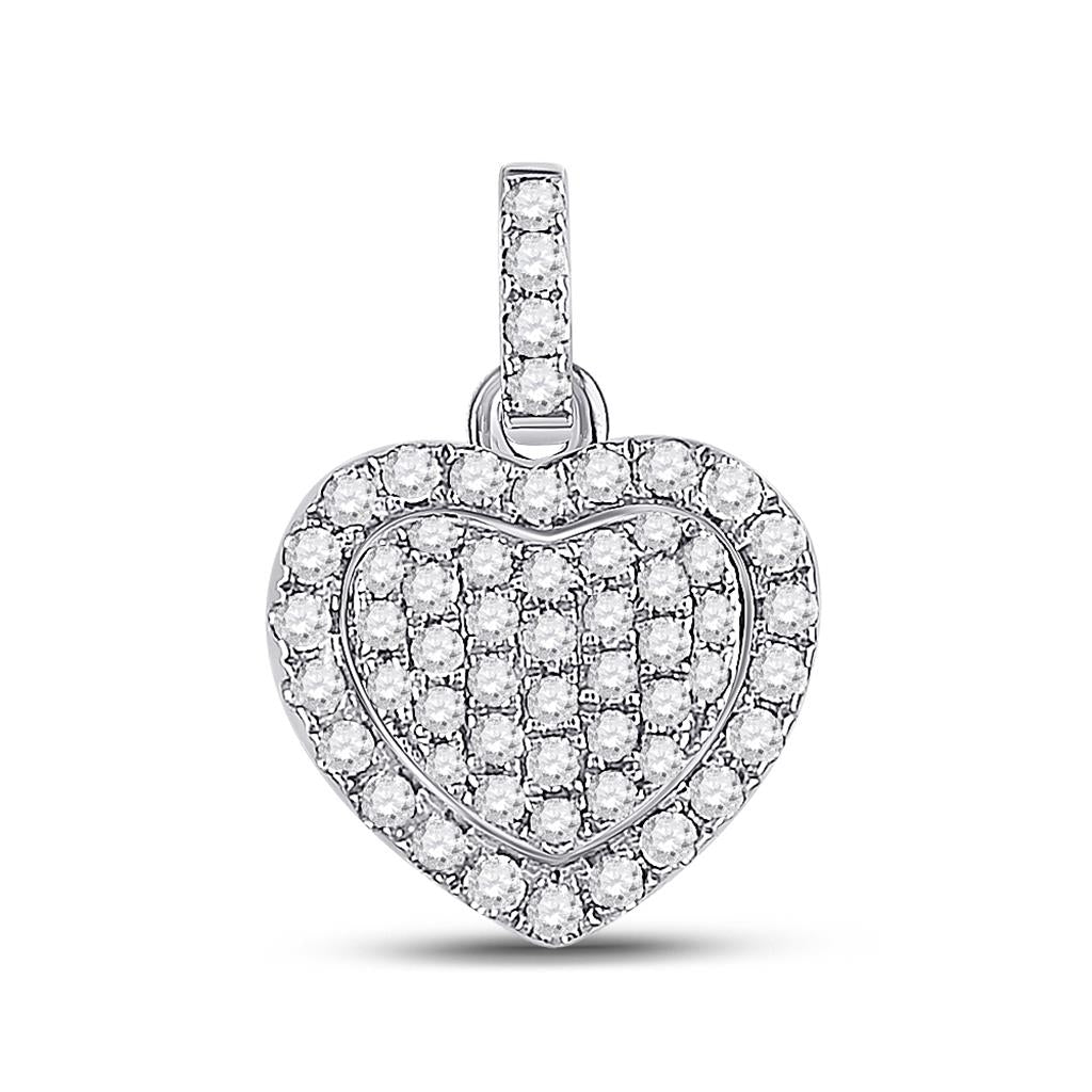 14k White Gold Round Diamond Heart Pendant 1/4 Cttw