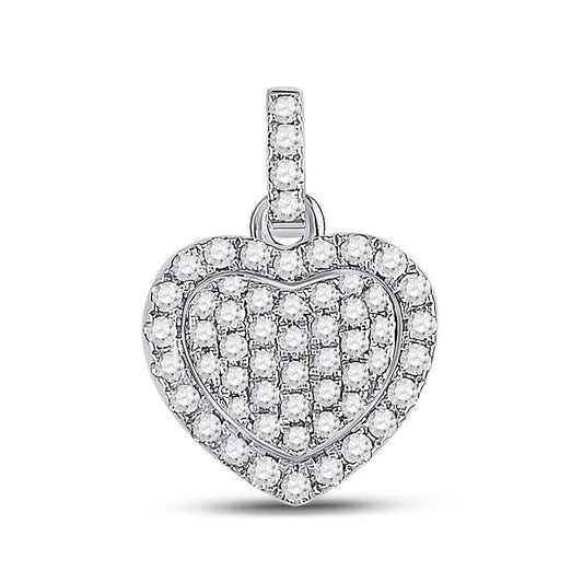 14k White Gold Round Diamond Heart Pendant 1/4 Cttw
