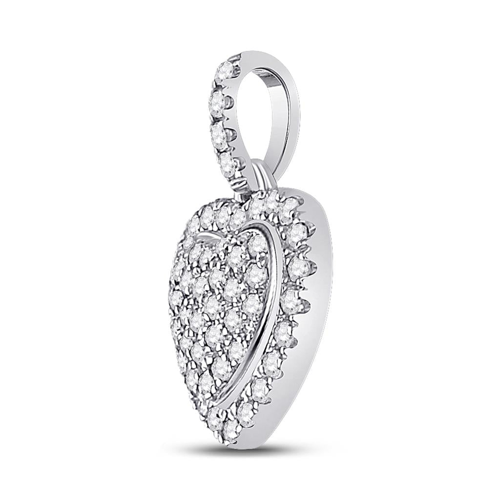 14k White Gold Round Diamond Heart Pendant 1/4 Cttw