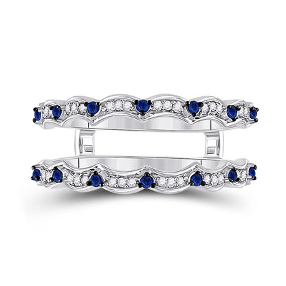 14k White Gold Round Diamond Blue Sapphire Negative Space Band Ring 1/3 Cttw