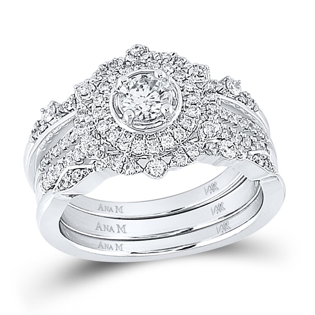 14k White Gold Round Diamond Bridal Wedding Ring Set 1 Cttw (Certified)