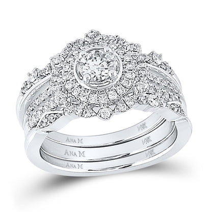14k White Gold Round Diamond Bridal Wedding Ring Set 1 Cttw (Certified)