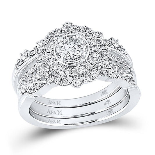 14k White Gold Round Diamond Bridal Wedding Ring Set 1 Cttw (Certified)