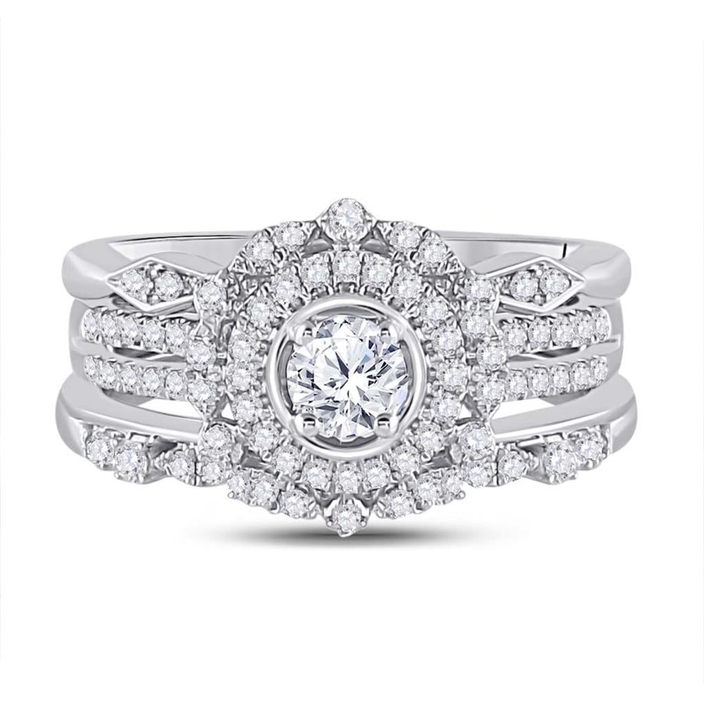 14k White Gold Round Diamond Bridal Wedding Ring Set 1 Cttw (Certified)