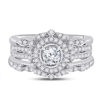 14k White Gold Round Diamond Bridal Wedding Ring Set 1 Cttw (Certified)