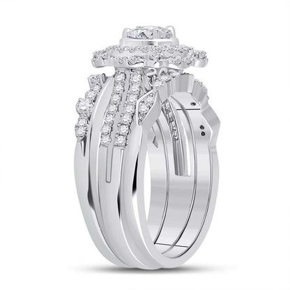 14k White Gold Round Diamond Bridal Wedding Ring Set 1 Cttw (Certified)