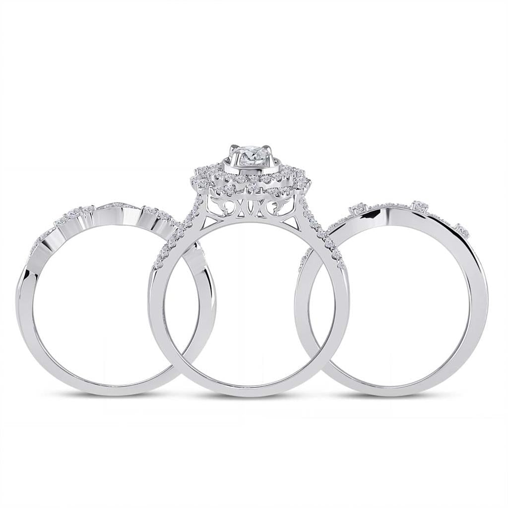 14k White Gold Round Diamond Bridal Wedding Ring Set 1 Cttw (Certified)