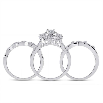 14k White Gold Round Diamond Bridal Wedding Ring Set 1 Cttw (Certified)