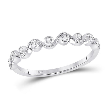 14k White Gold Round Diamond Wave Stackable Band Ring 1/10 Cttw
