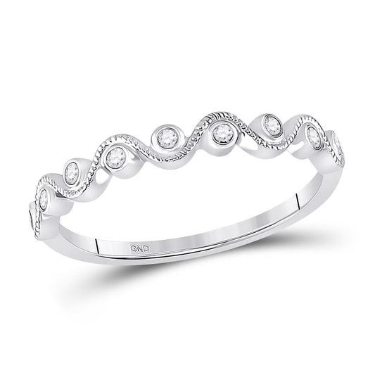 14k White Gold Round Diamond Wave Stackable Band Ring 1/10 Cttw