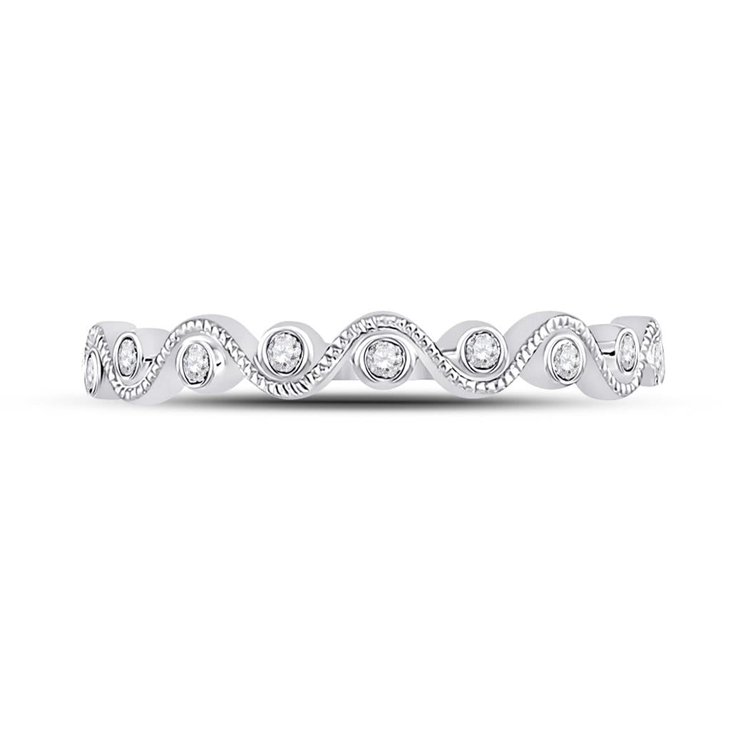 14k White Gold Round Diamond Wave Stackable Band Ring 1/10 Cttw