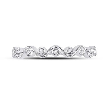 14k White Gold Round Diamond Wave Stackable Band Ring 1/10 Cttw