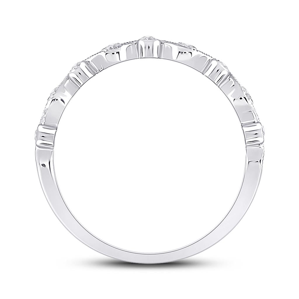 14k White Gold Round Diamond Wave Stackable Band Ring 1/10 Cttw