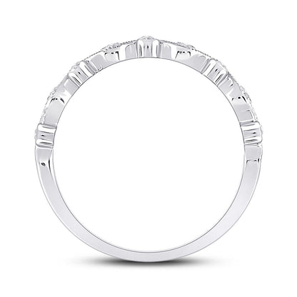14k White Gold Round Diamond Wave Stackable Band Ring 1/10 Cttw
