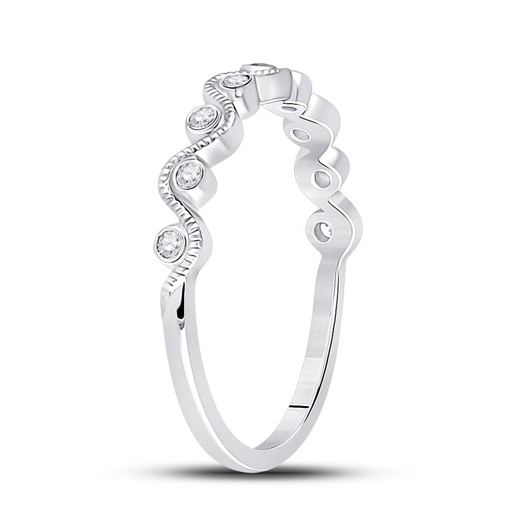 14k White Gold Round Diamond Wave Stackable Band Ring 1/10 Cttw