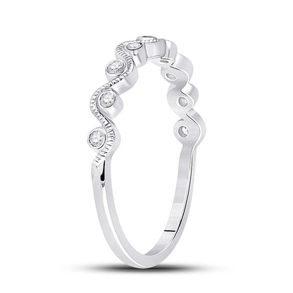 14k White Gold Round Diamond Wave Stackable Band Ring 1/10 Cttw