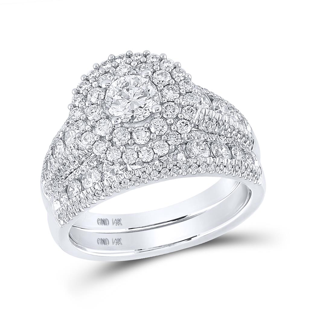 14k White Gold Round Diamond Bridal Wedding Ring Set 2 Cttw (Certified)