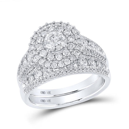 14k White Gold Round Diamond Bridal Wedding Ring Set 2 Cttw (Certified)