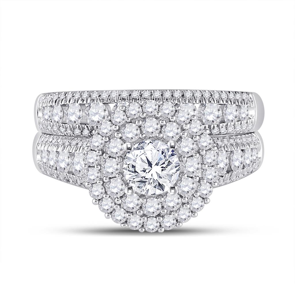 14k White Gold Round Diamond Bridal Wedding Ring Set 2 Cttw (Certified)
