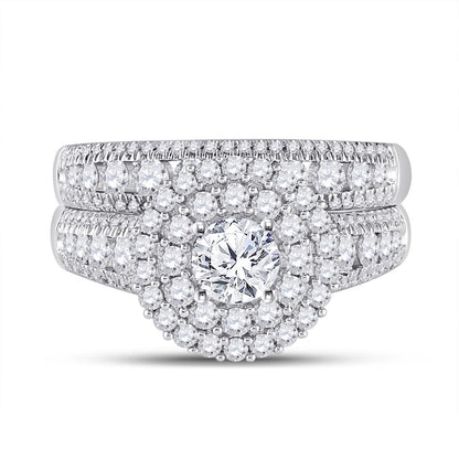 14k White Gold Round Diamond Bridal Wedding Ring Set 2 Cttw (Certified)