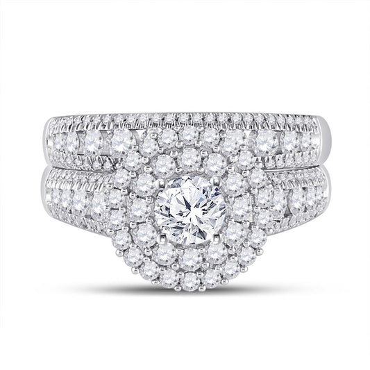 14k White Gold Round Diamond Bridal Wedding Ring Set 2 Cttw (Certified)
