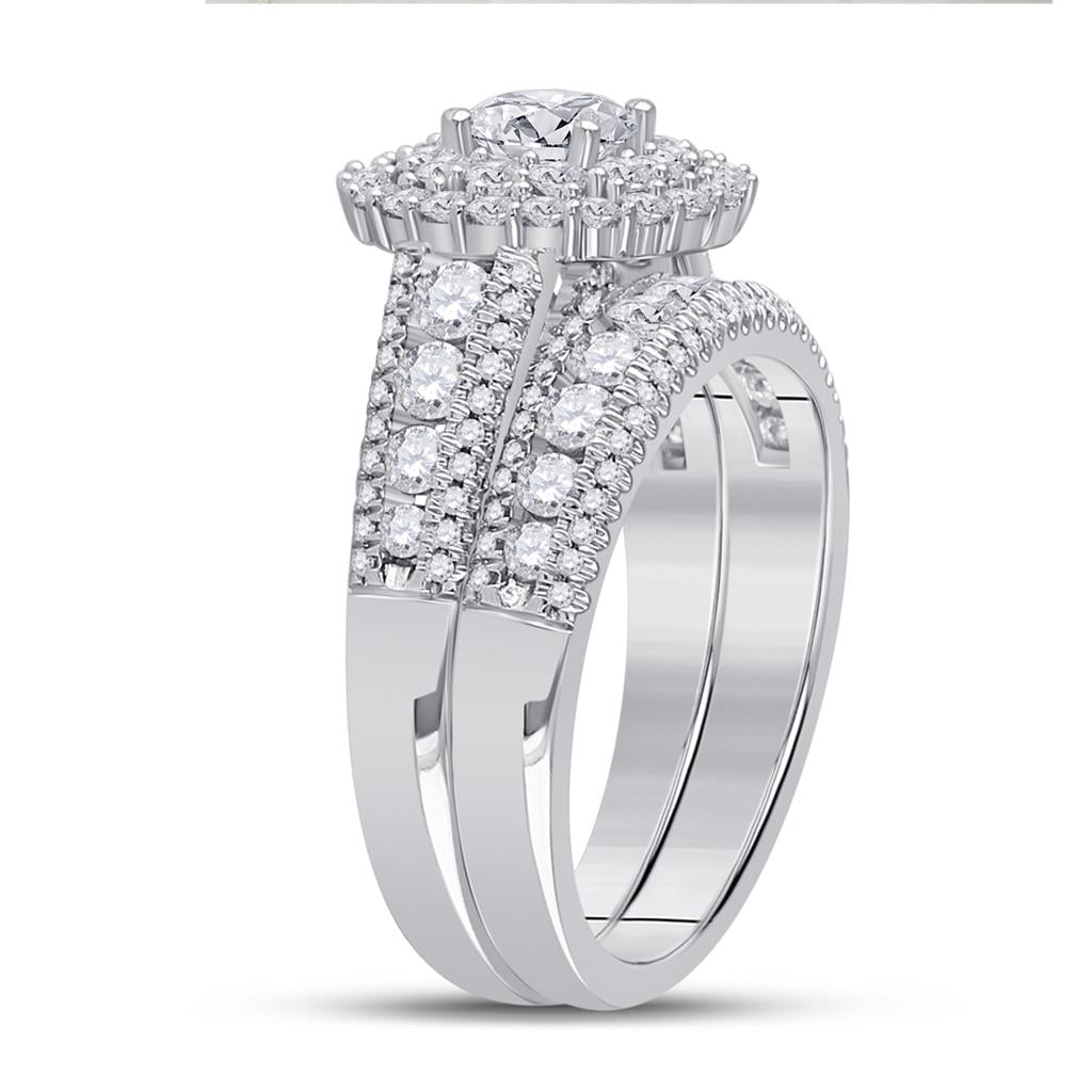 14k White Gold Round Diamond Bridal Wedding Ring Set 2 Cttw (Certified)