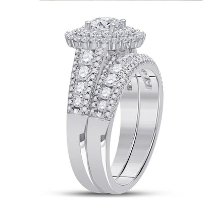 14k White Gold Round Diamond Bridal Wedding Ring Set 2 Cttw (Certified)