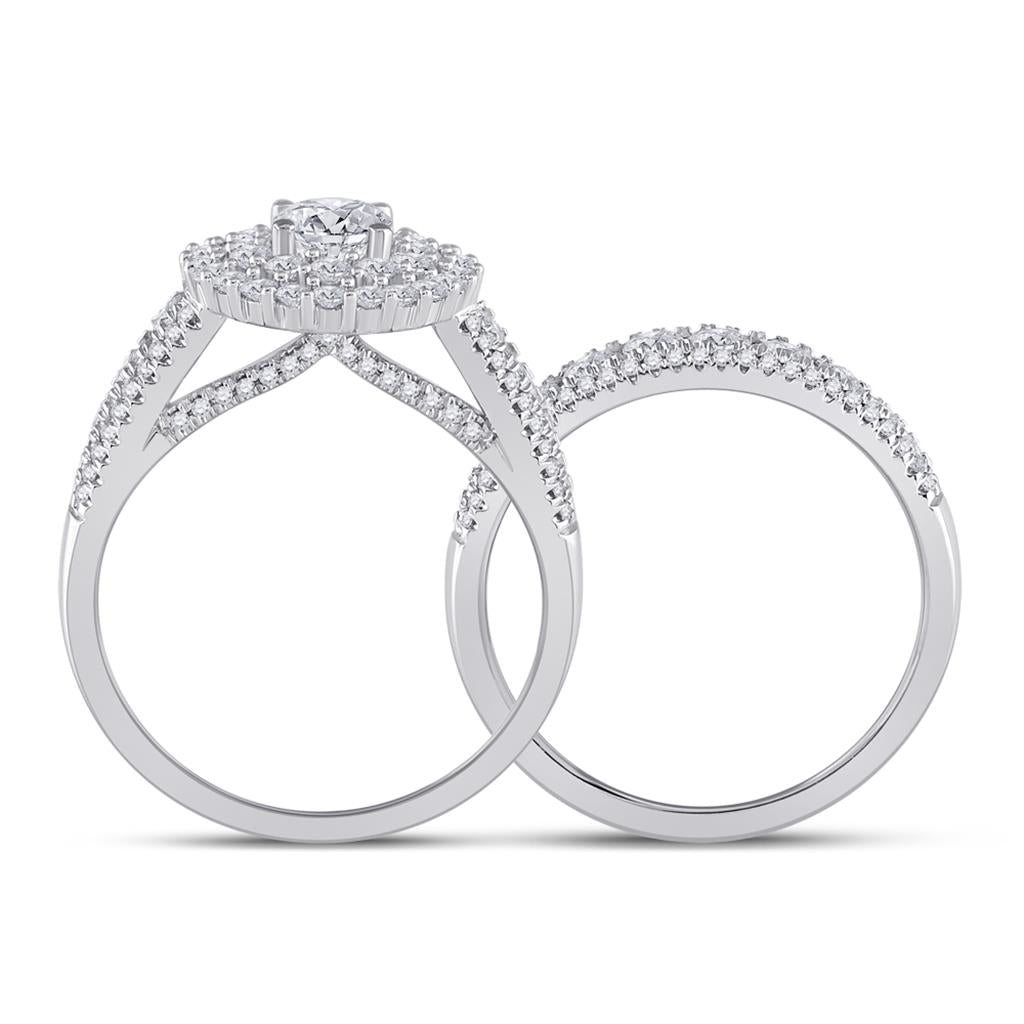 14k White Gold Round Diamond Bridal Wedding Ring Set 2 Cttw (Certified)