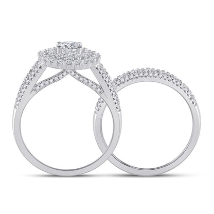 14k White Gold Round Diamond Bridal Wedding Ring Set 2 Cttw (Certified)