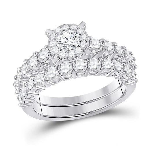 14k White Gold Round Diamond Bridal Wedding Ring Set 2 Cttw (Certified)