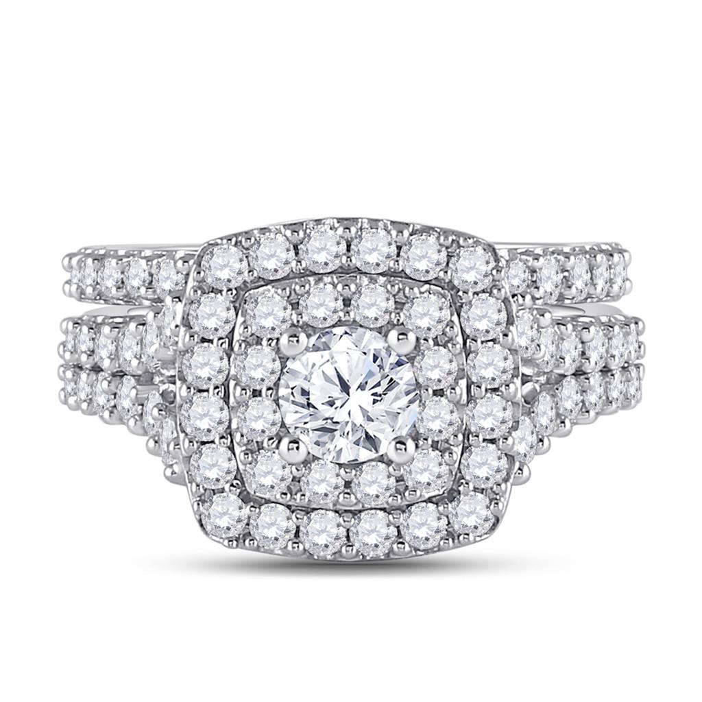 14k White Gold Round Diamond Halo Bridal Wedding Ring Set 2 Cttw (Certified)