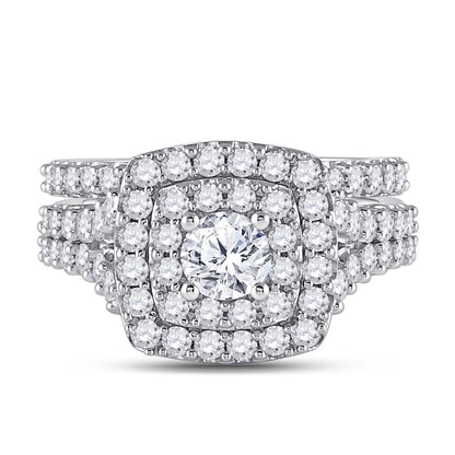 14k White Gold Round Diamond Halo Bridal Wedding Ring Set 2 Cttw (Certified)
