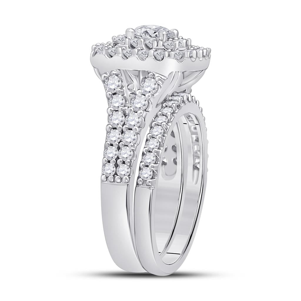 14k White Gold Round Diamond Halo Bridal Wedding Ring Set 2 Cttw (Certified)