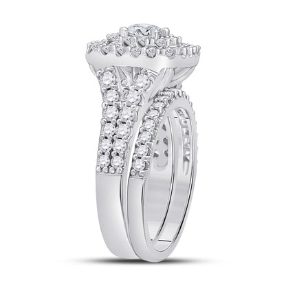 14k White Gold Round Diamond Halo Bridal Wedding Ring Set 2 Cttw (Certified)