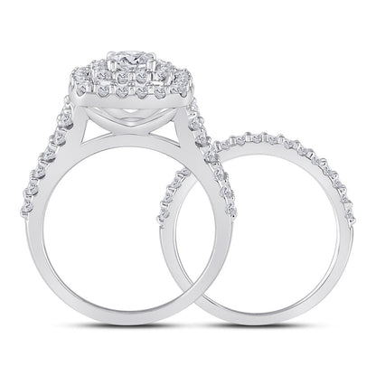 14k White Gold Round Diamond Halo Bridal Wedding Ring Set 2 Cttw (Certified)