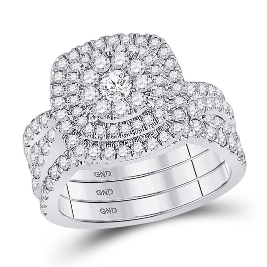 14k White Gold Round Diamond Bridal Wedding Ring Set 2 Cttw