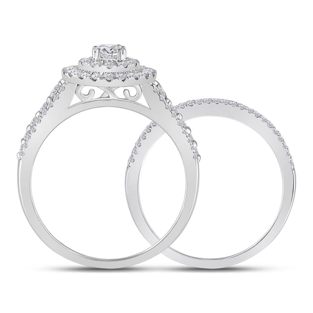 14k White Gold Round Diamond Bridal Wedding Ring Set 1 Cttw (Certified)