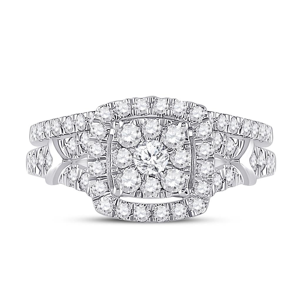 14k White Gold Round Diamond Bridal Wedding Ring Set 1 Cttw