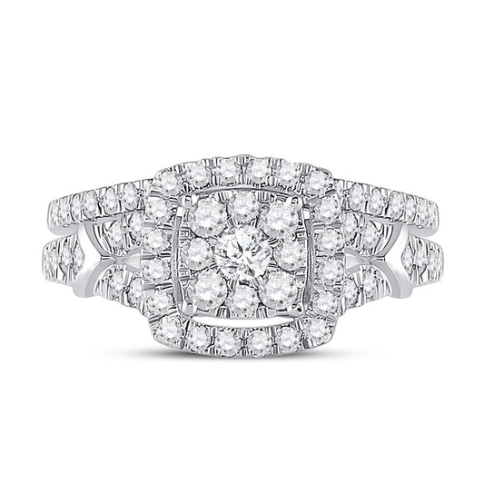 14k White Gold Round Diamond Bridal Wedding Ring Set 1 Cttw
