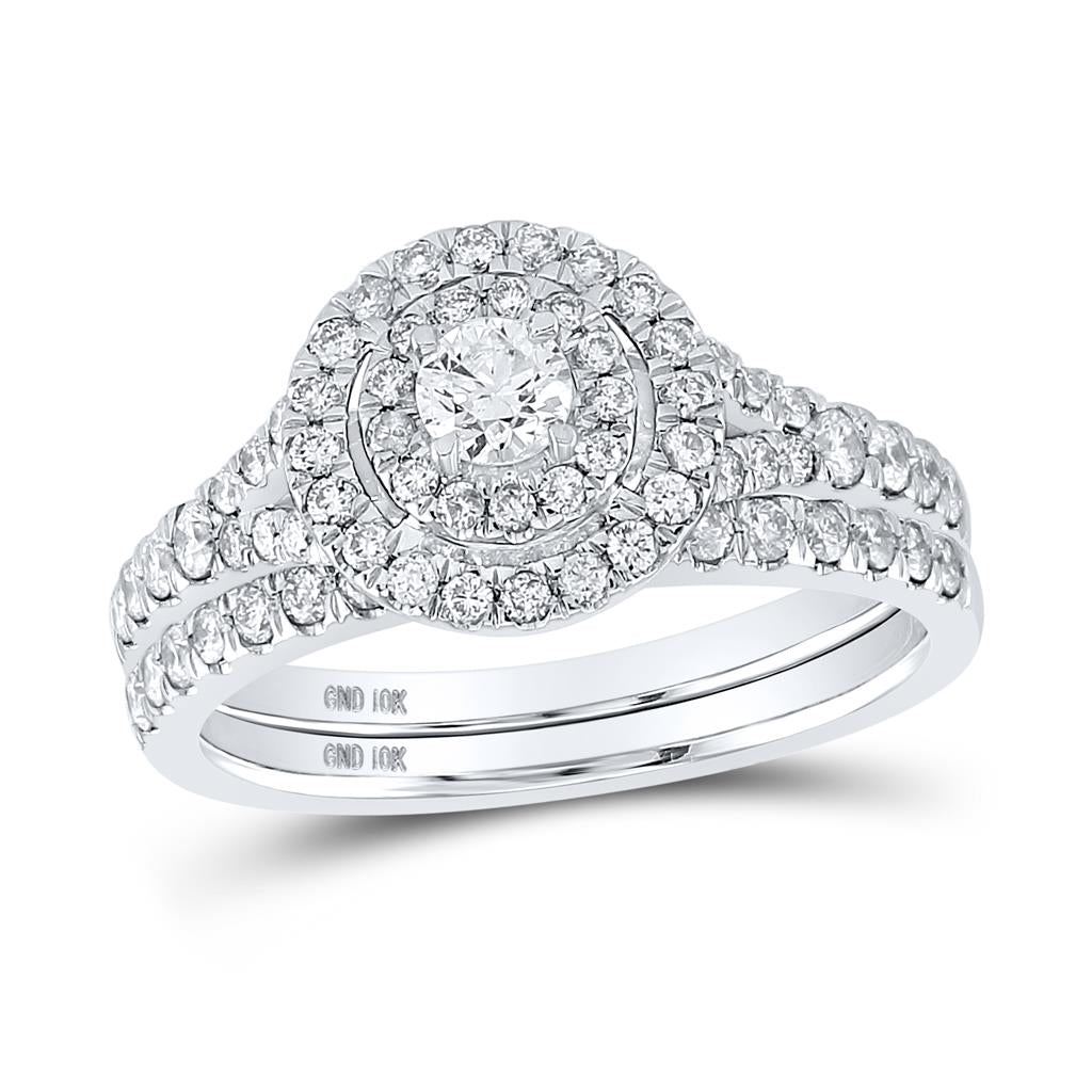 14k White Gold Round Diamond Bridal Wedding Ring Set 1 Cttw (Certified)