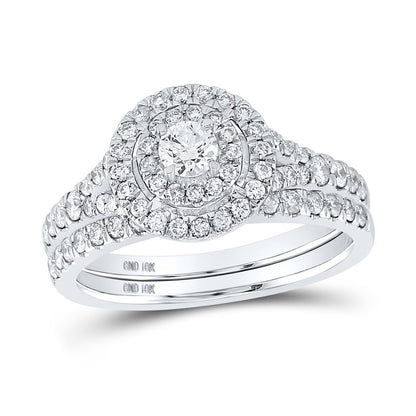 14k White Gold Round Diamond Bridal Wedding Ring Set 1 Cttw (Certified)