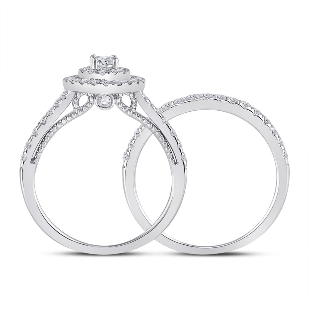14k White Gold Round Diamond Bridal Wedding Ring Set 1 Cttw (Certified)