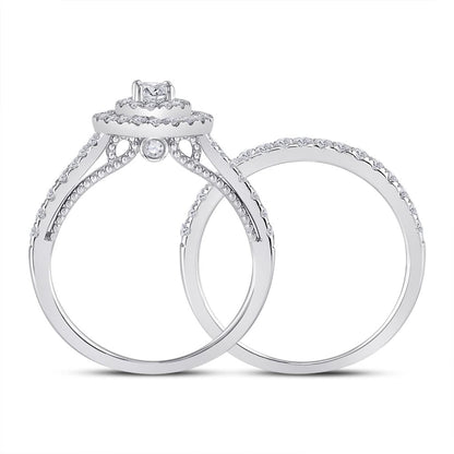 14k White Gold Round Diamond Bridal Wedding Ring Set 1 Cttw (Certified)