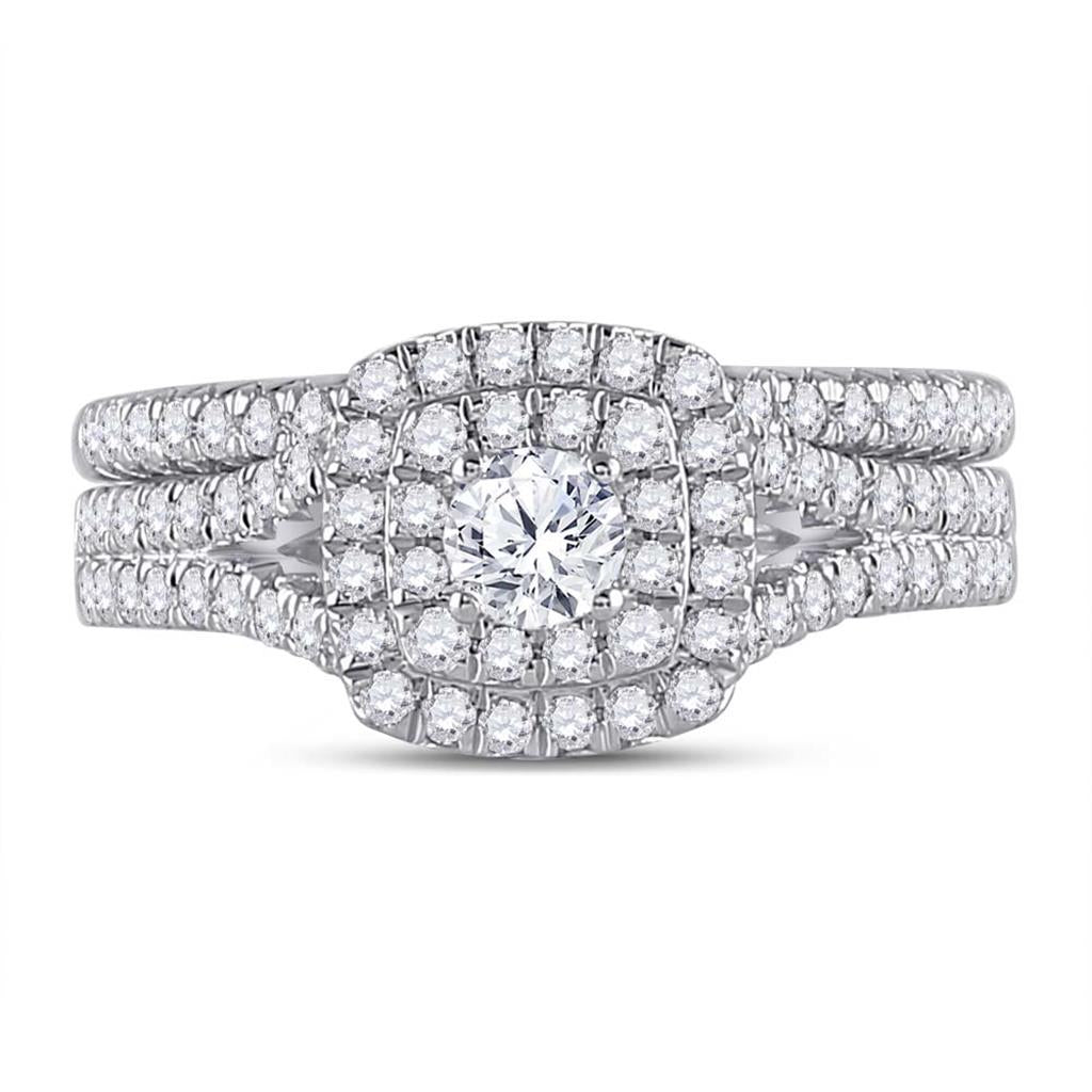 14k White Gold Round Diamond Bridal Wedding Ring Set 1 Cttw (Certified)