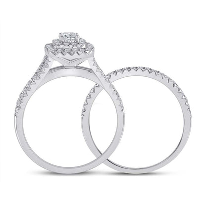 14k White Gold Round Diamond Bridal Wedding Ring Set 1 Cttw (Certified)
