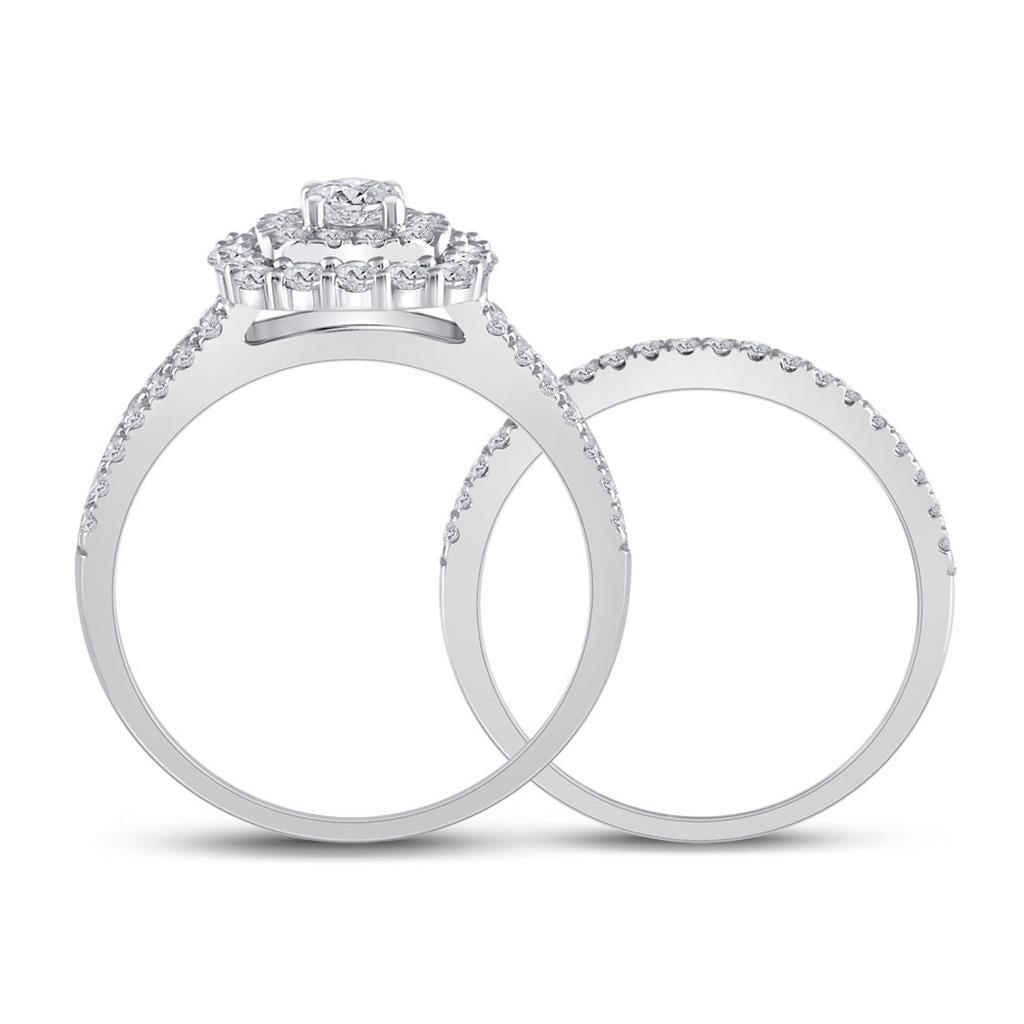 14k White Gold Round Diamond Bridal Wedding Ring Set 1 Cttw (Certified)