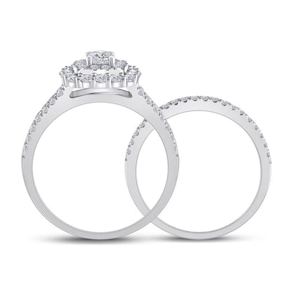 14k White Gold Round Diamond Bridal Wedding Ring Set 1 Cttw (Certified)